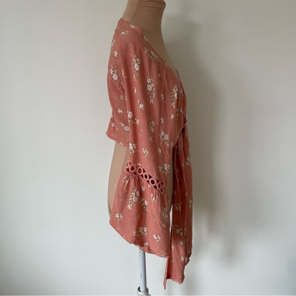 Agua Bendita Resort Angie Manila Floral Print Cropped Tie Bell Sleeve Top NWT S - Picture 8 of 12